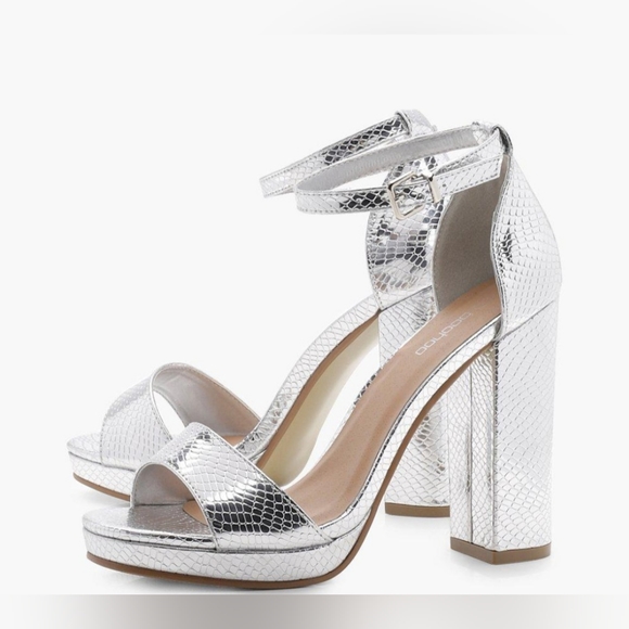 Boohoo Wide Width Snake Metallic Platform Heels, Metallic, US9 (UK7) NWOTs - Picture 15 of 16